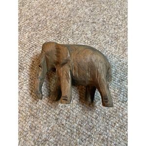 Vintage Wooden Hand Carved Elephant Figurine
